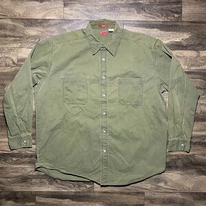 Y2K Levi's Shirt XL Green Loose Fit Heavy Cotton Twill Work Shacket Metal Button